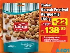 TADIM KARIŞIK FESTİVAL KURUYEMİŞ 180 G fiyat ve kampanya bilgisi